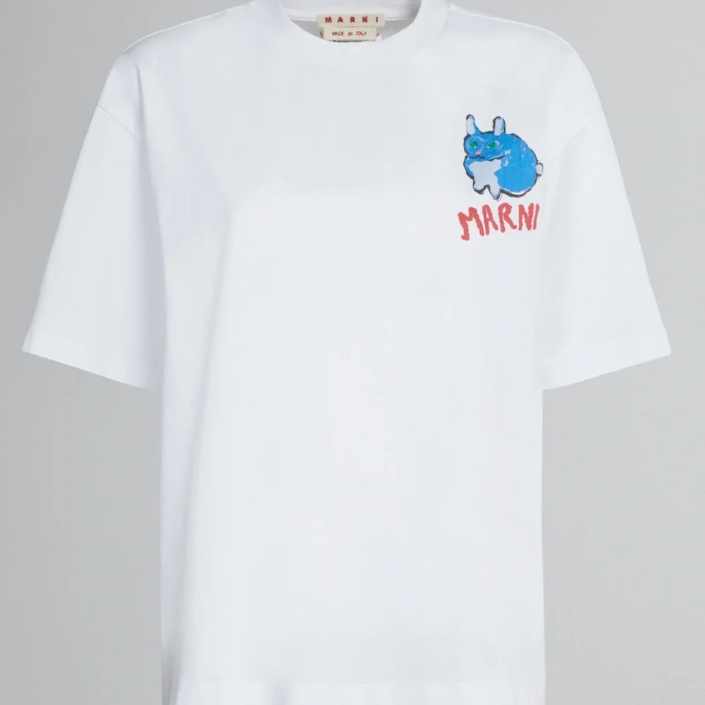 MARNI WHITE BIO COTTON T-SHIRT WITH RABBIT GRAPHICS - Picture 2 of 9